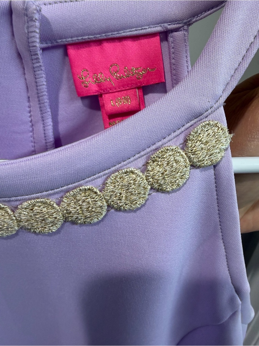 Lilly Pulitzer Lavender Dress with Gold Trim Circles Girls Large 8-10